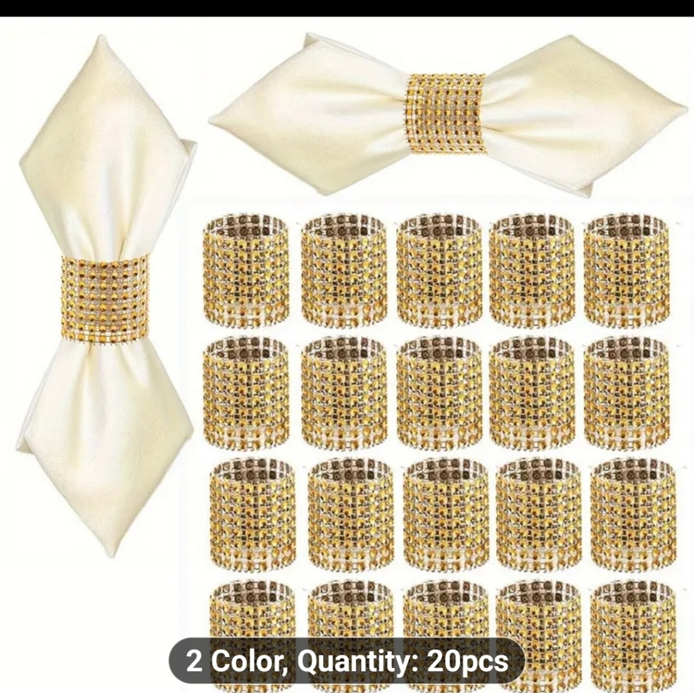NEW GOLD SPARKLING  RHINESTONES REUSABLE NAPKIN RING HOLDERS ~ 50 PIECE WEDDINGS